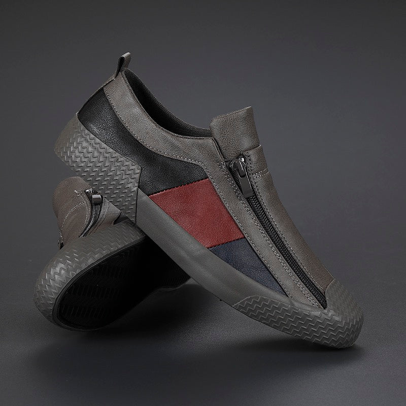 Men's comfort footwear: artistic color block casual sneakers, everyday appeal.