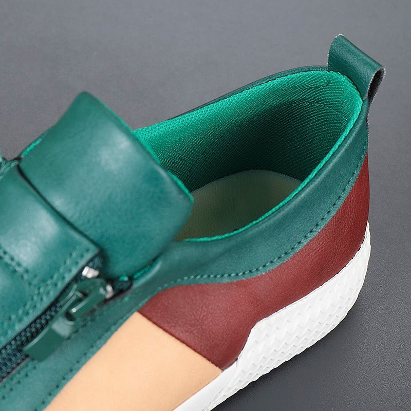 Men's comfort-focused artistic color block sneakers, versatile everyday style.