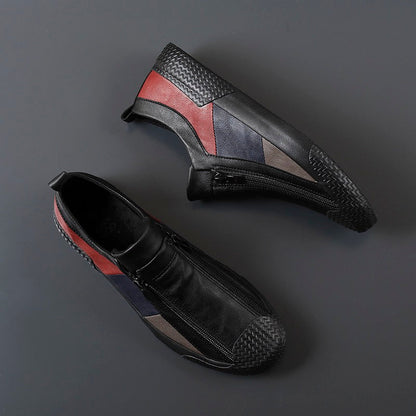 Fashion-forward men's color block sneakers for stylish street outfits.