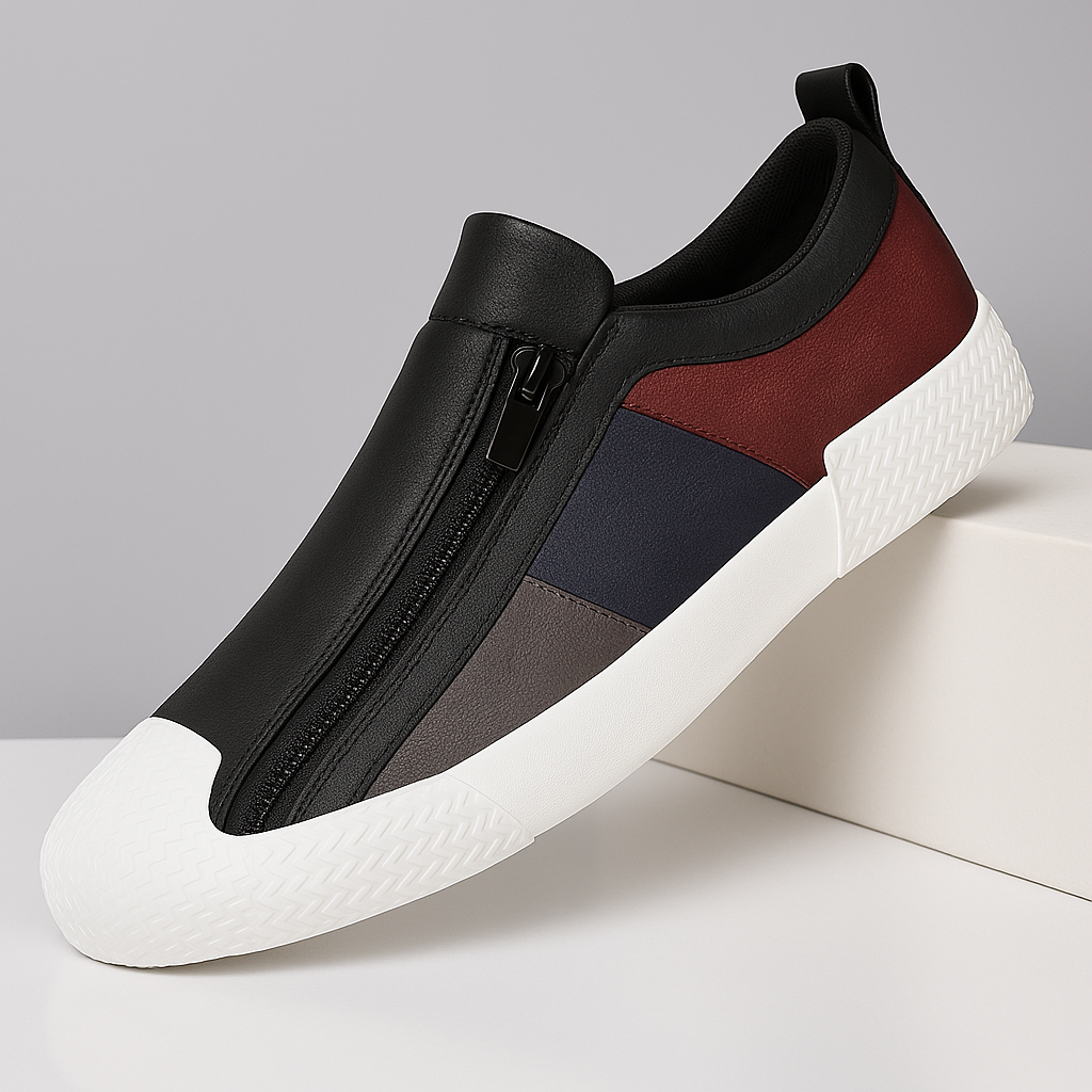 Artistic design men's comfort footwear, color block casual sneakers.