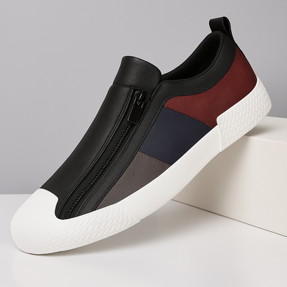 Artistic design men's comfort footwear, color block casual sneakers.