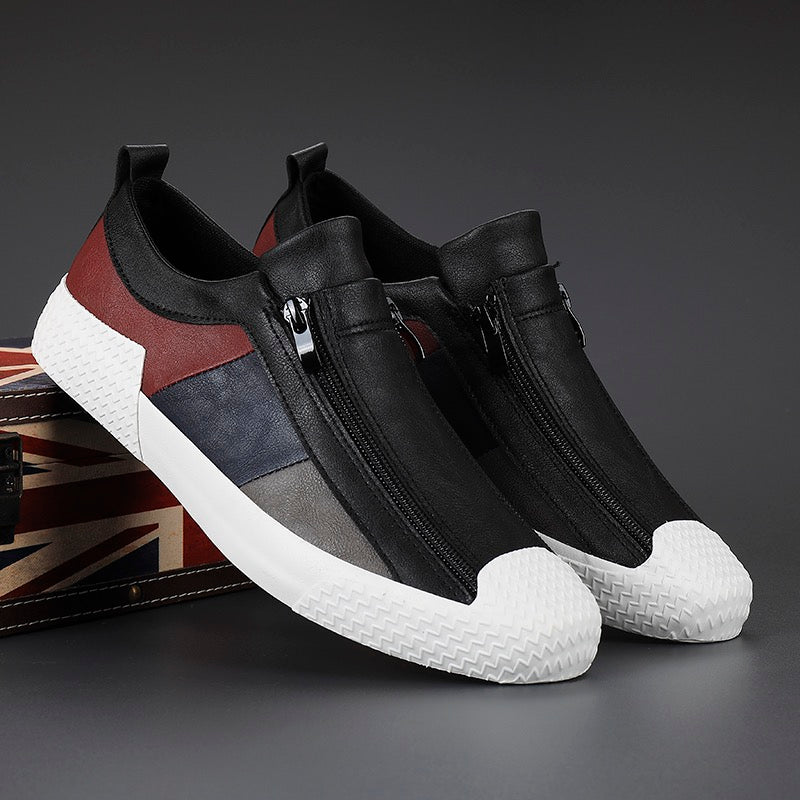 Men's walking shoes with an artistic color block pattern & comfortable fit.