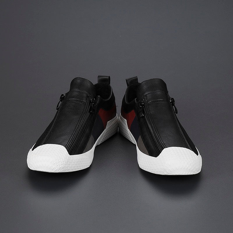 Stylish men's footwear: artistic color block casual sneakers for comfort.