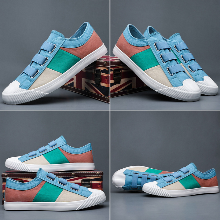 Men's casual shoes, color block artistic design, comfortable and lightweight for daily style.