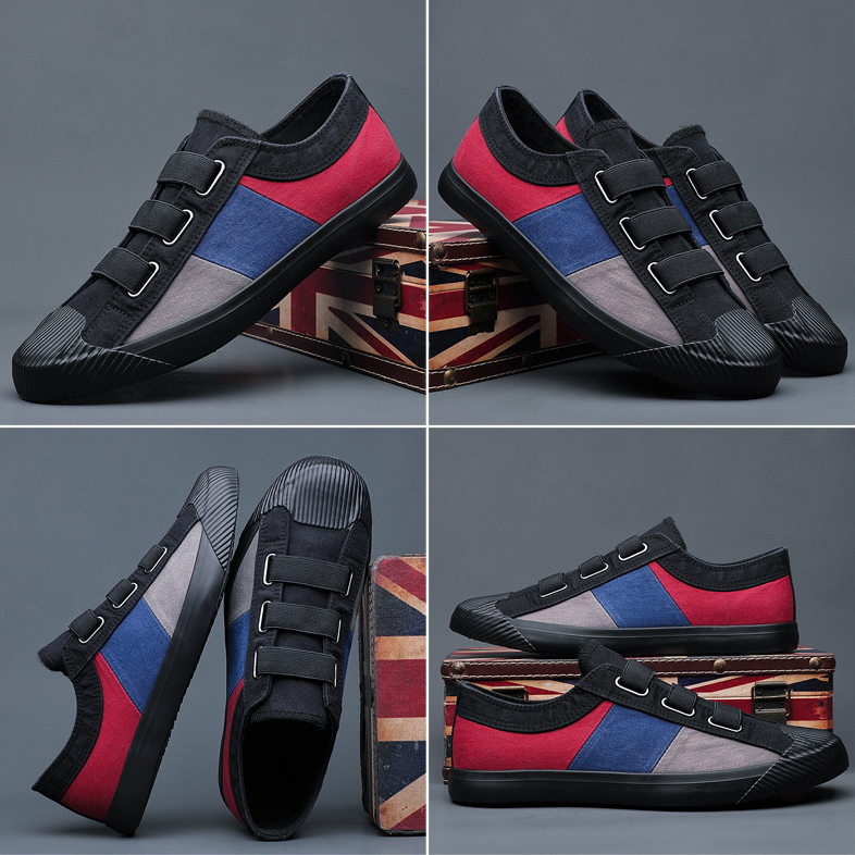 Stylish men's color block sneakers, artistic footwear with comfortable design.
