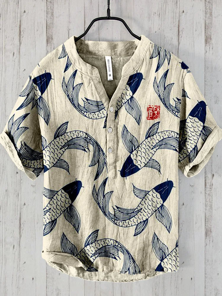 Men's artistic print polo shirt, unique casual top for summer fashion.