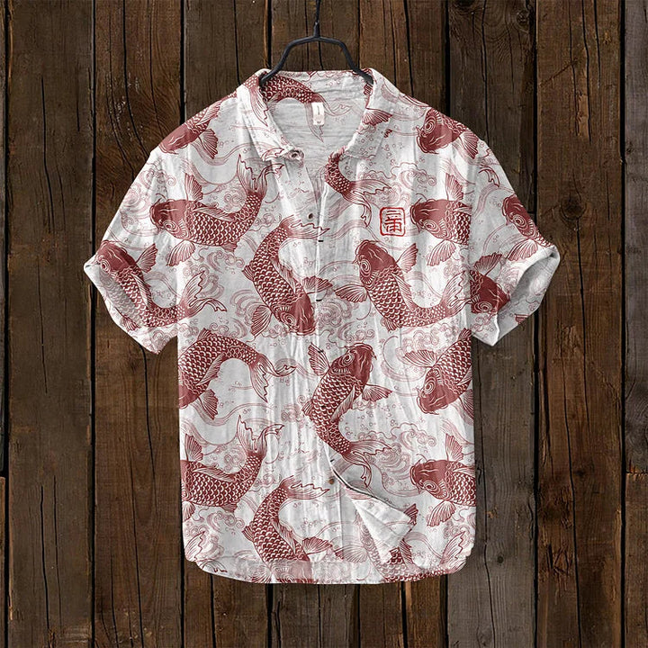 Stylish men's polo shirt featuring a vibrant artistic print, ideal for casual wear.