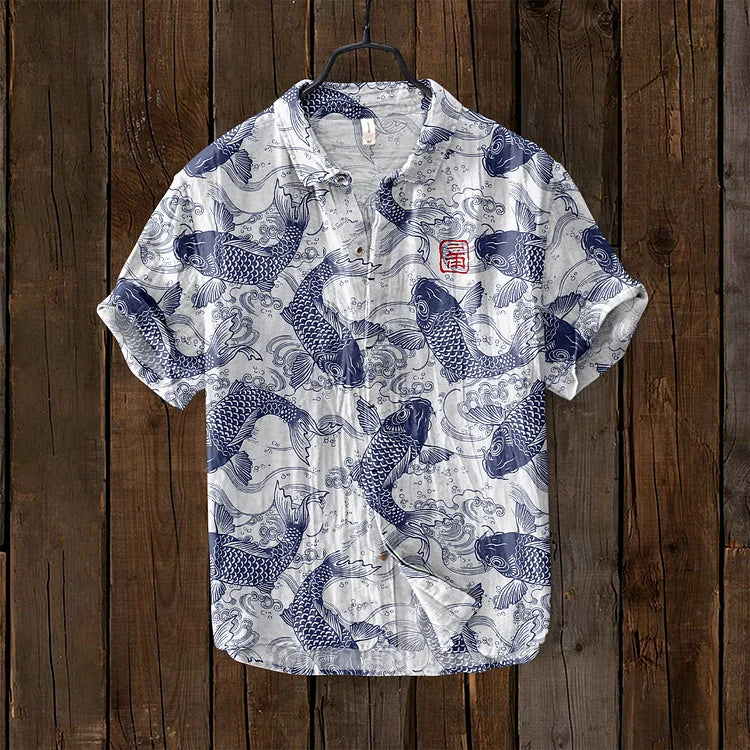 Unique men's artistic print polo shirt; casual, short sleeve, and breathable.