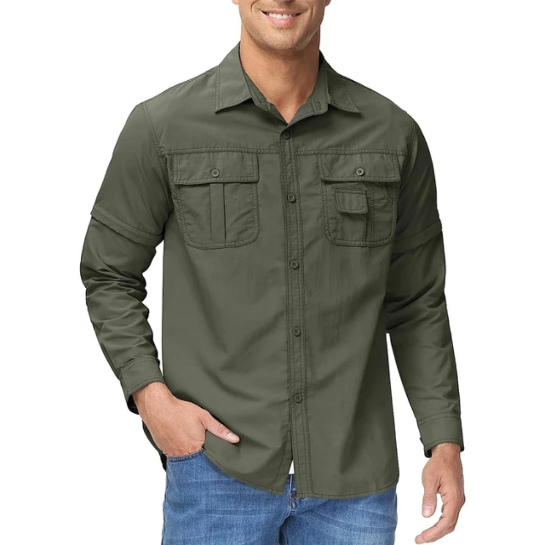 Arvo men's lightweight convertible outdoor shirt with zip-off sleeves, quick-dry, and UV sun protection.