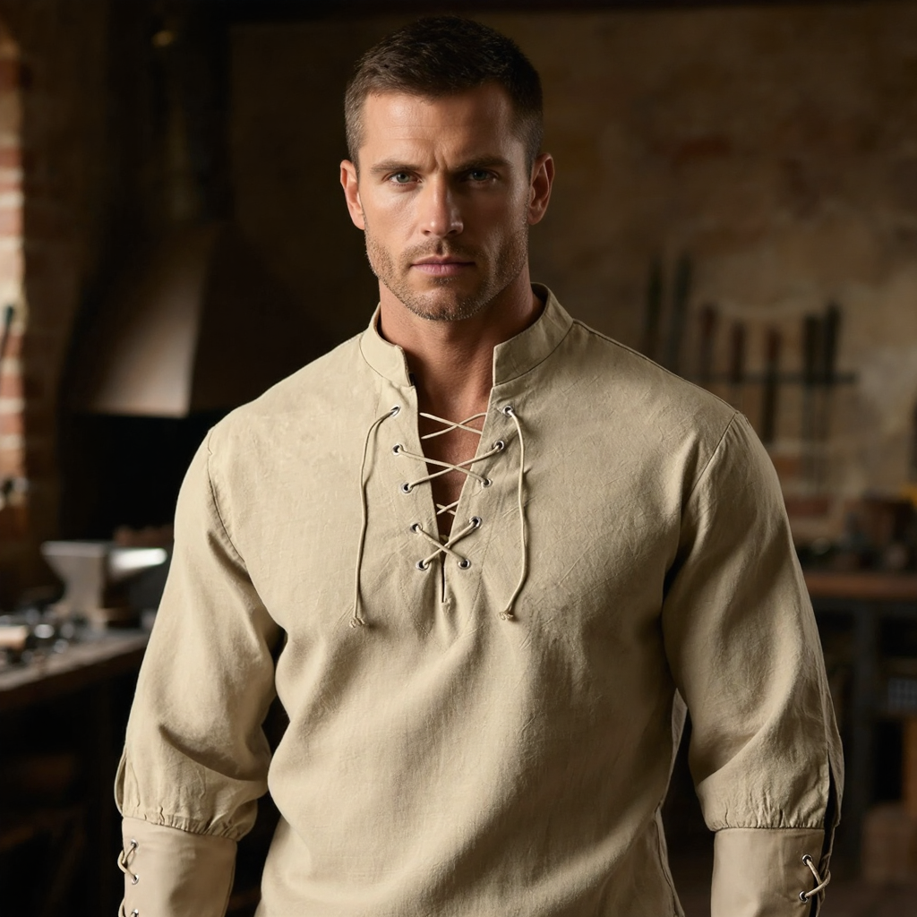 Historical men's Ashby shirt. Perfect festival wear, fantasy costume, or stylish unique vintage-inspired top.