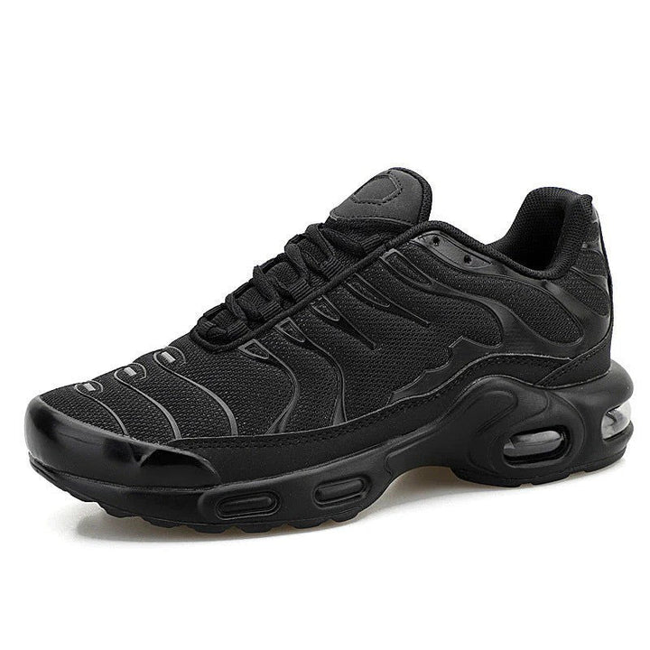 Comfortable men's lace-up athletic sneakers with air cushion sole, offering breathable support for running & casual wear.
