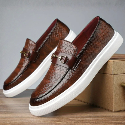 Men's Aureo casual loafers, embossed texture & gold detail, ideal for relaxed outings and fashion-forward style.