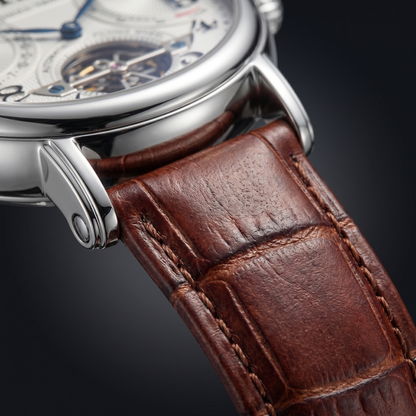 Men's black automatic self-winding watch with a sleek leather strap, ideal as a sophisticated dress watch or everyday timepiece.