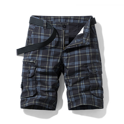 Aventura men's check cargo shorts for comfortable adventure, travel gear, and everyday casual wear.