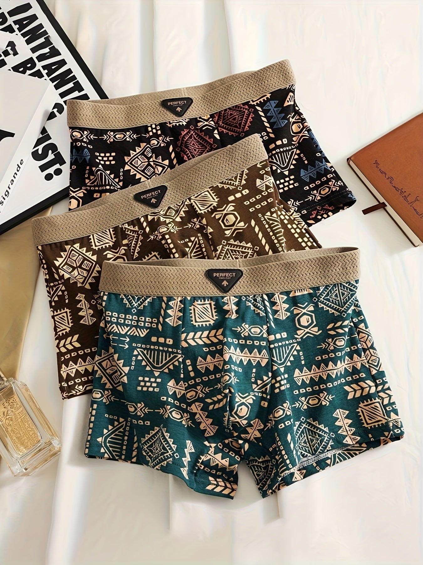 Men's Aztec 3-pack comfort boxer briefs. Soft modal, stretch fabric, breathable anti-chafe underwear.