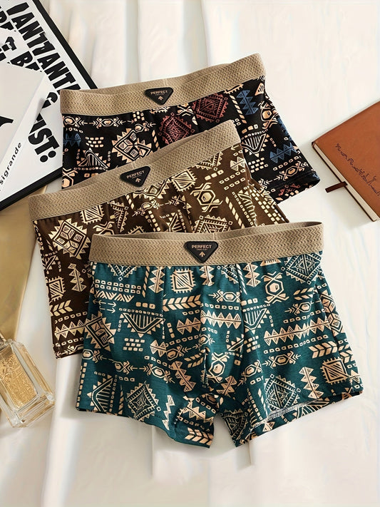 Men's Aztec 3-pack comfort boxer briefs. Soft modal, stretch fabric, breathable anti-chafe underwear.