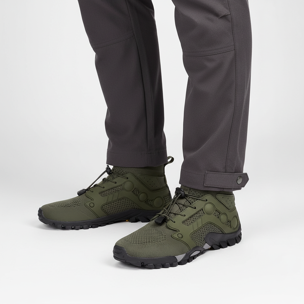 Men's barefoot style high-shaft walking shoes for trail, offering a natural feel, flexibility, and comfort.