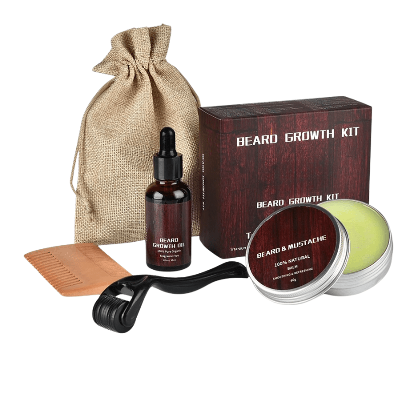 Solution for patchy beard growth: men's microneedle & beard oil kit.