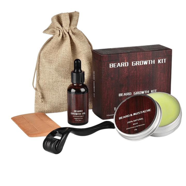 Solution for patchy beard growth: men's microneedle & beard oil kit.