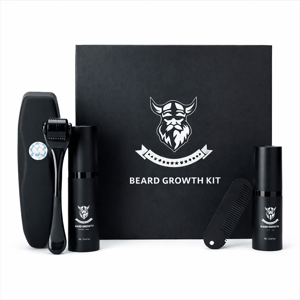 Essential beard care kit for men: supports growth, strength, and fullness.