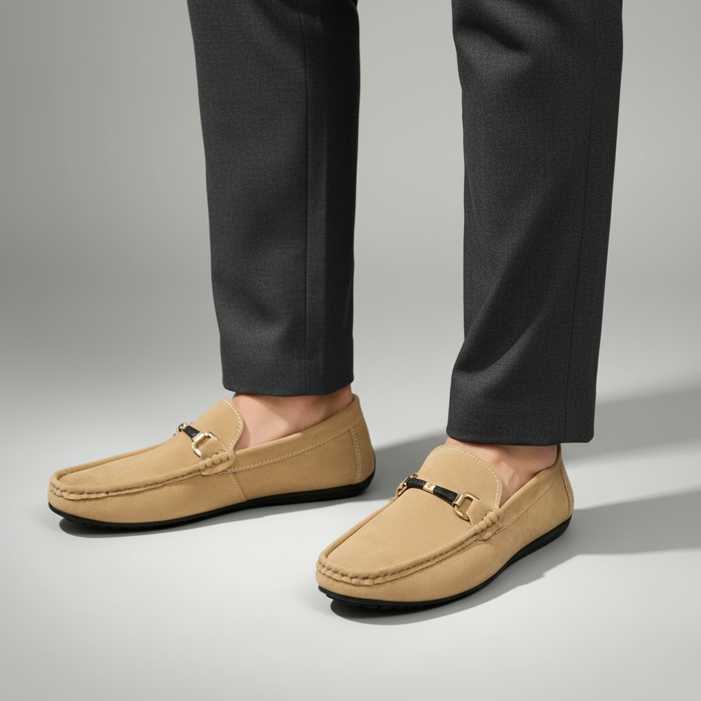 Elegant men's Bellano slip-on loafers, sleek buckle design, ideal comfortable footwear for business & style.