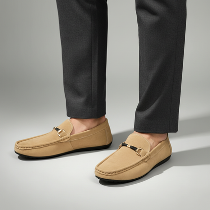 Elegant men's Bellano slip-on loafers, sleek buckle design, ideal comfortable footwear for business & style.