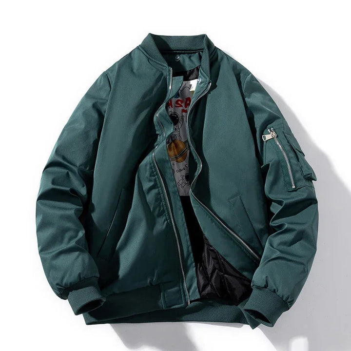 Men's black Astro bomber jacket, perfect for stylish layering and casual streetwear fashion.