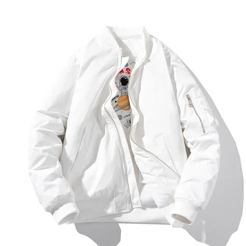 Trendy men's Astro bomber jacket, a stylish outerwear piece perfect for casual, streetwear, and layering.
