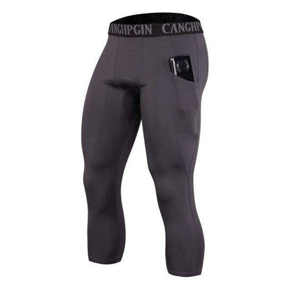 Black capri workout tights for men, compression activewear for optimal athletic support.