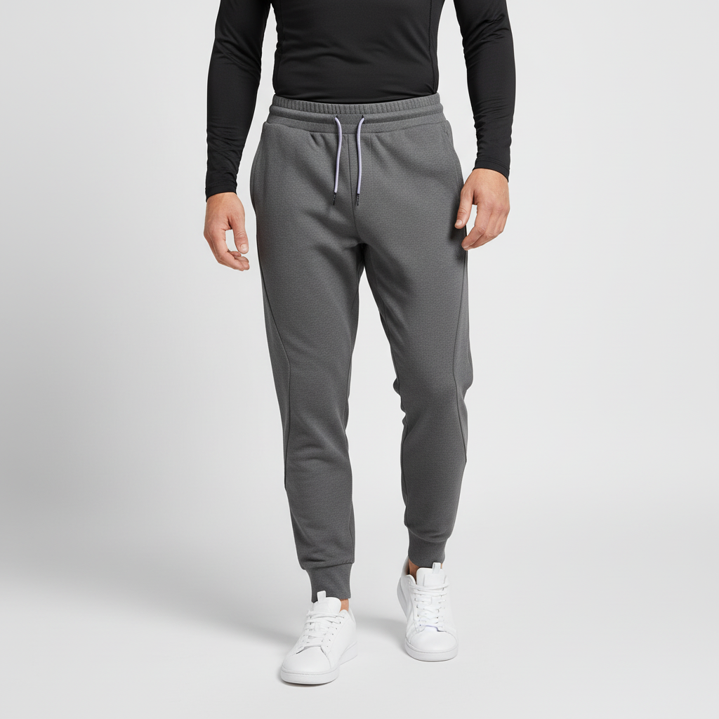 Men's black elastic-waist jogger pants for comfort and performance. Ideal activewear or casual pants.