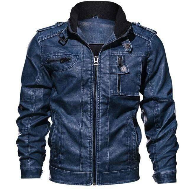Stylish men's casual jacket: durable faux leather with contrasting velvet collar for winter.