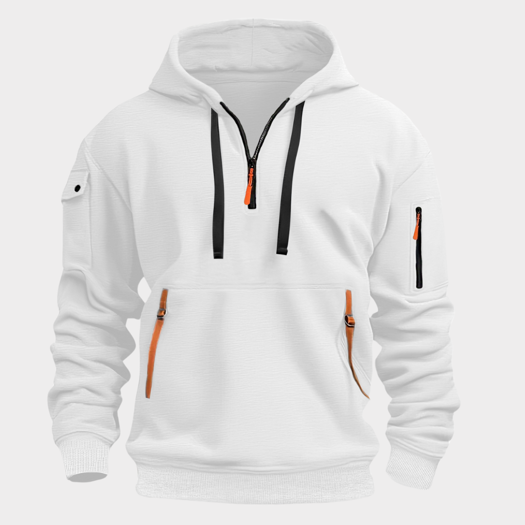 Navy men's half-zip hoodie, Diego collection, ensuring comfort and modern urban style.