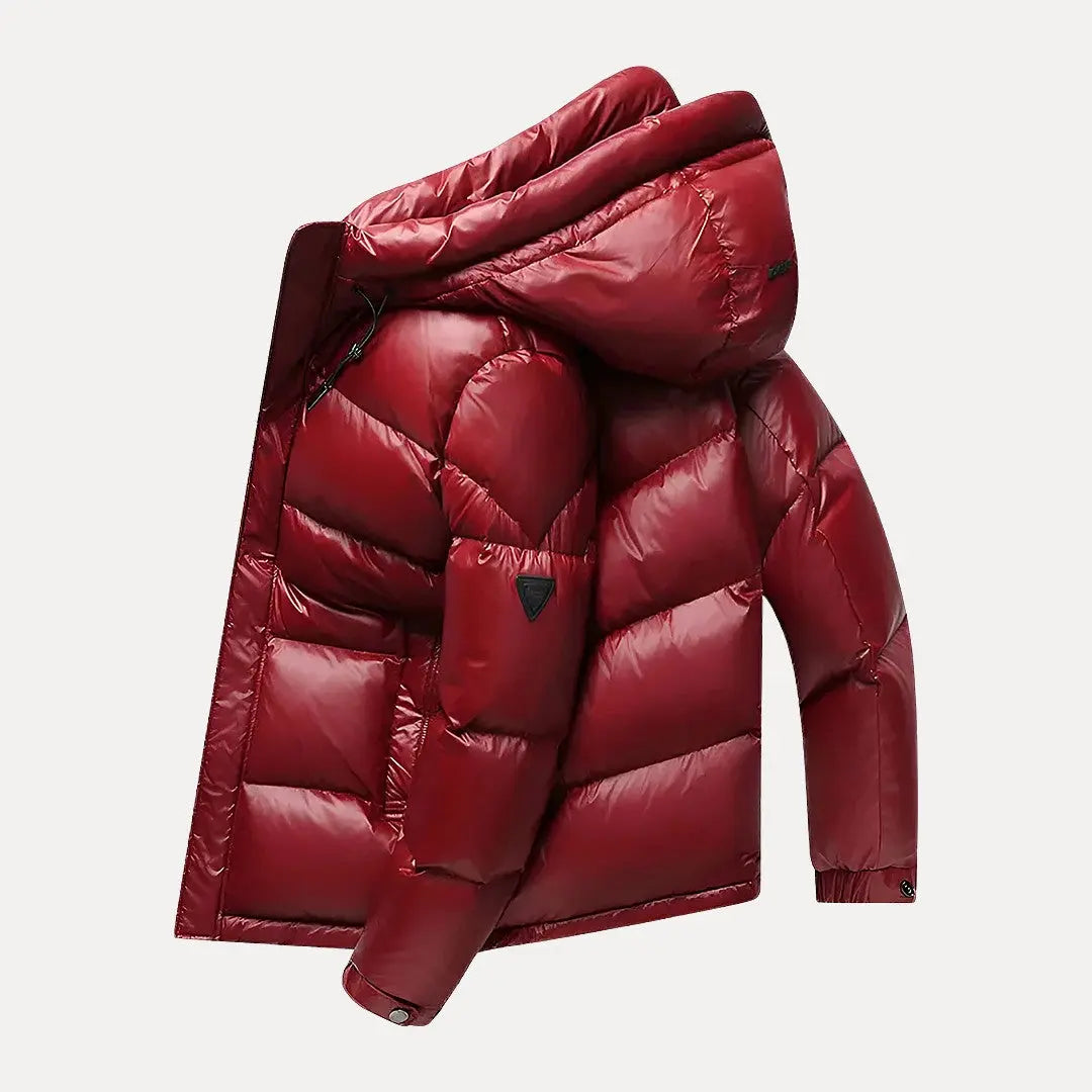 Stylish men's quilted puffer jacket with hood, ideal winter coat for casual fashion & outdoor wear.