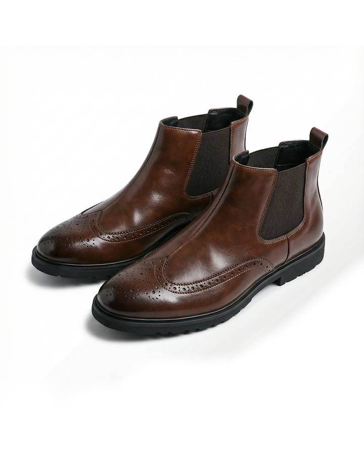 Men's black leather Chelsea boots, stylish slip-on design for all-day comfort & everyday wear.
