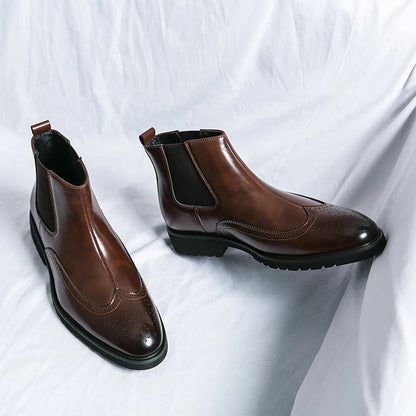 Stylish men's black brogue Chelsea boots, combining classic detail with modern comfort and appeal.
