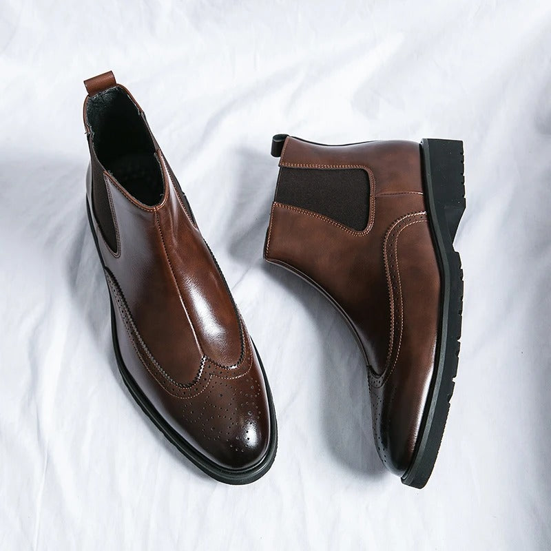 Comfortable slip-on men's brown Chelsea boots, perfect for versatile everyday wear and fashion.