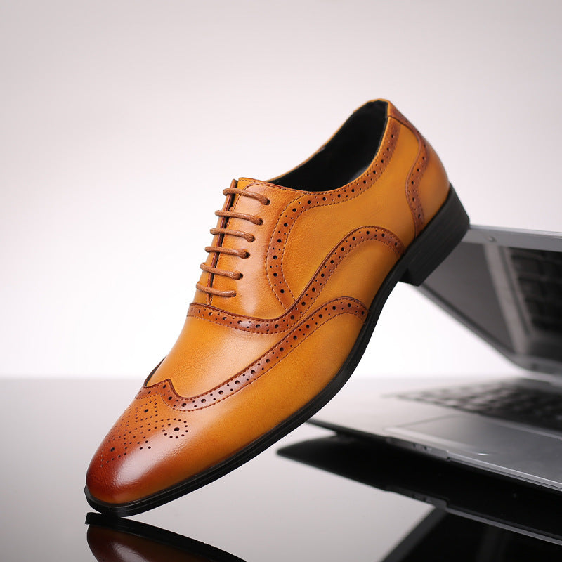 Men's Oxford brogue dress shoes in motion, demonstrating comfort and flexibility for daily wear.