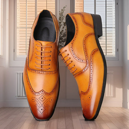 High-quality leather men's Oxford brogue shoes, ensuring durable and elegant footwear.