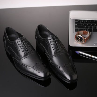 Dark brown men's Oxford brogue shoes, a versatile choice for sophisticated smart casual looks.
