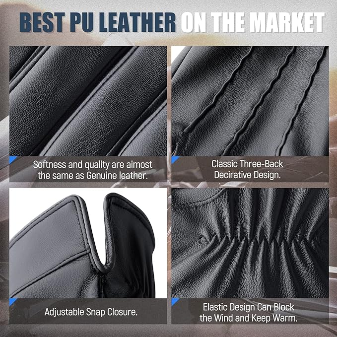 Men's premium leather winter gloves, ideal for driving & staying warm while using touchscreen devices.