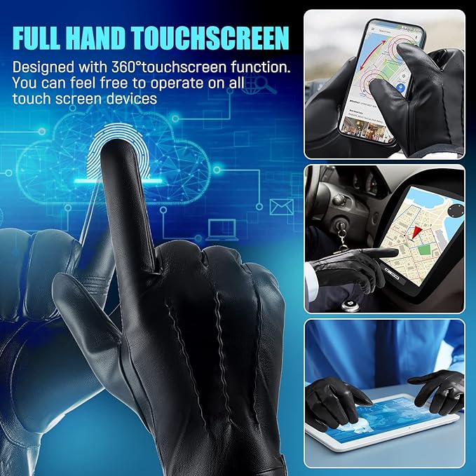 High-quality men's leather touchscreen gloves with cashmere lining, ensuring warmth & convenience in winter.