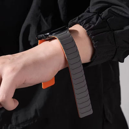 Premium men's black silicone smartwatch strap with magnetic closure; offering comfort, durability & style.