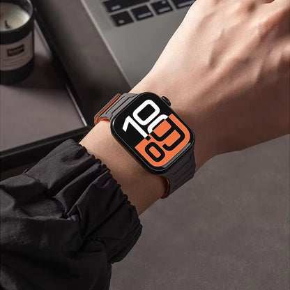 Versatile men's magnetic silicone smartwatch strap; ideal for active and casual wear, durable & flexible.