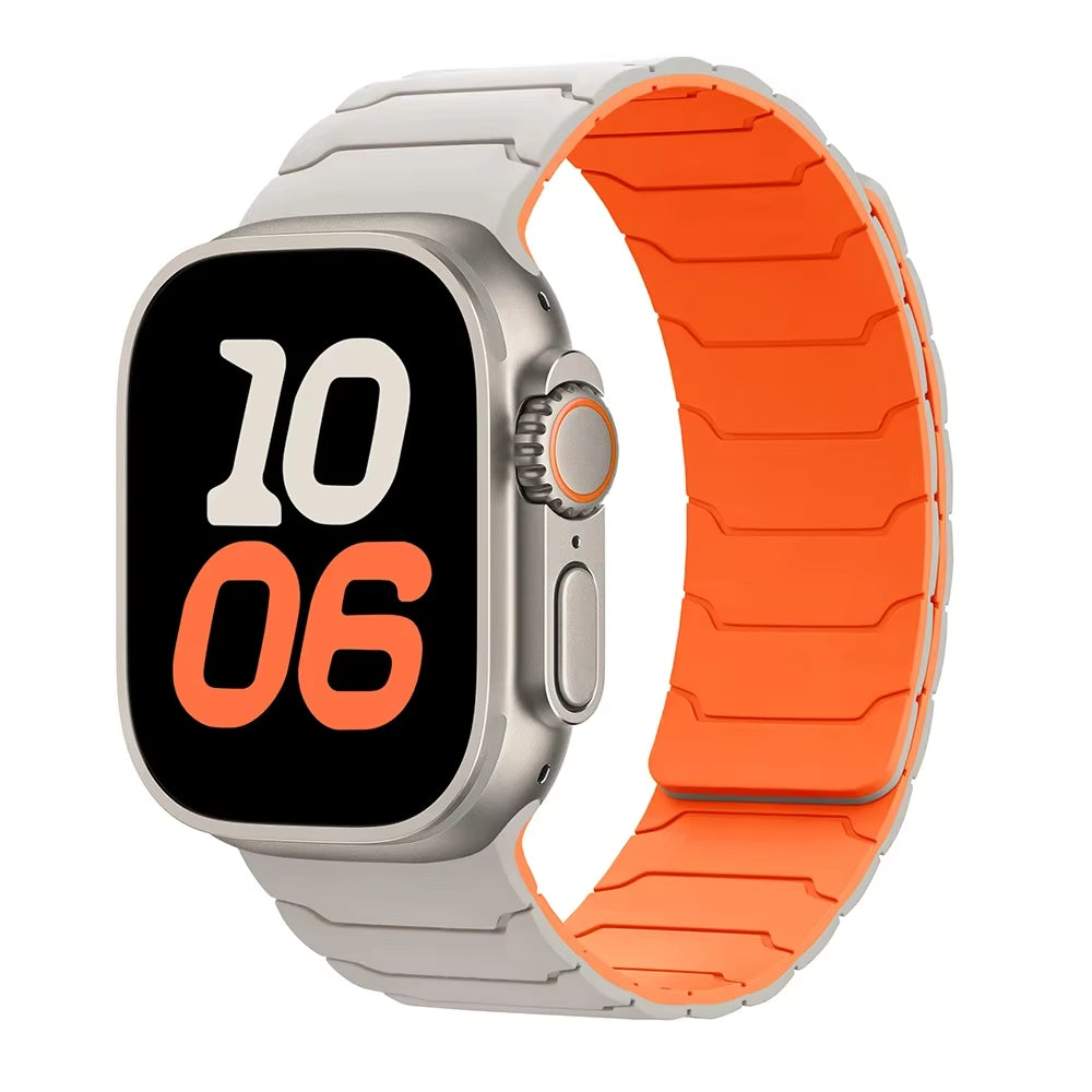 Secure men's black silicone smartwatch band with strong magnetic clasp; comfortable, durable replacement strap.