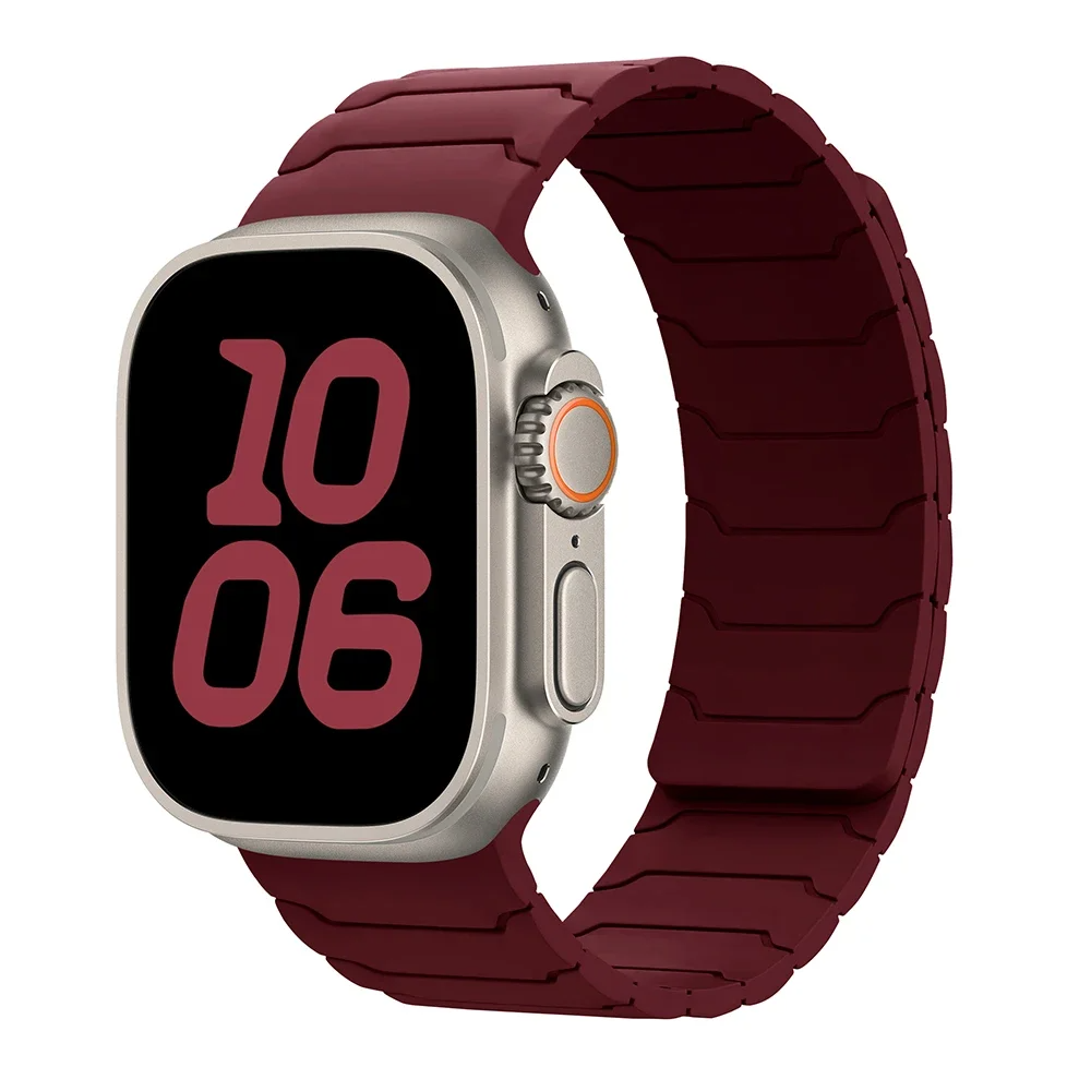 Sleek black men's smartwatch strap; magnetic silicone design allows easy adjustment & secure fit.