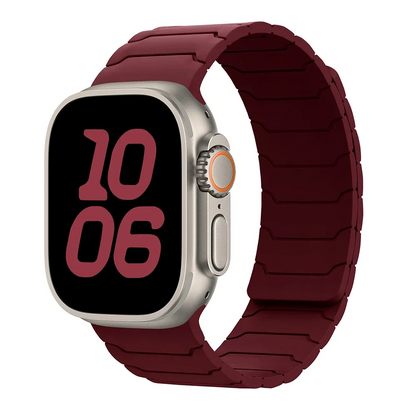Sleek black men's smartwatch strap; magnetic silicone design allows easy adjustment & secure fit.