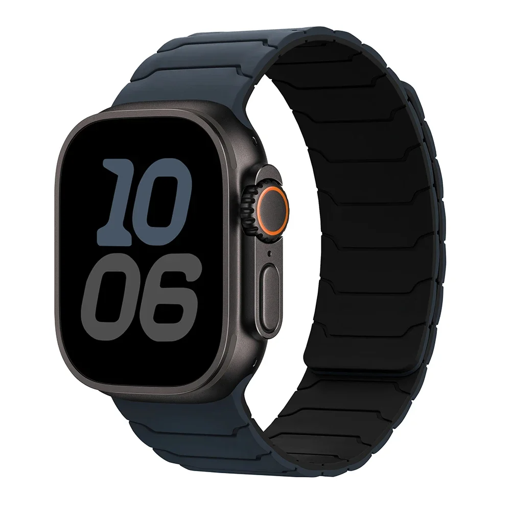 Replacement men's black silicone smartwatch band with magnetic clasp; durable, sweat-resistant & comfortable.