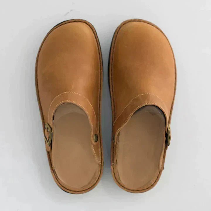 Close-up of men's comfort clogs interior, showing advanced cushioning for ultimate foot health and support.