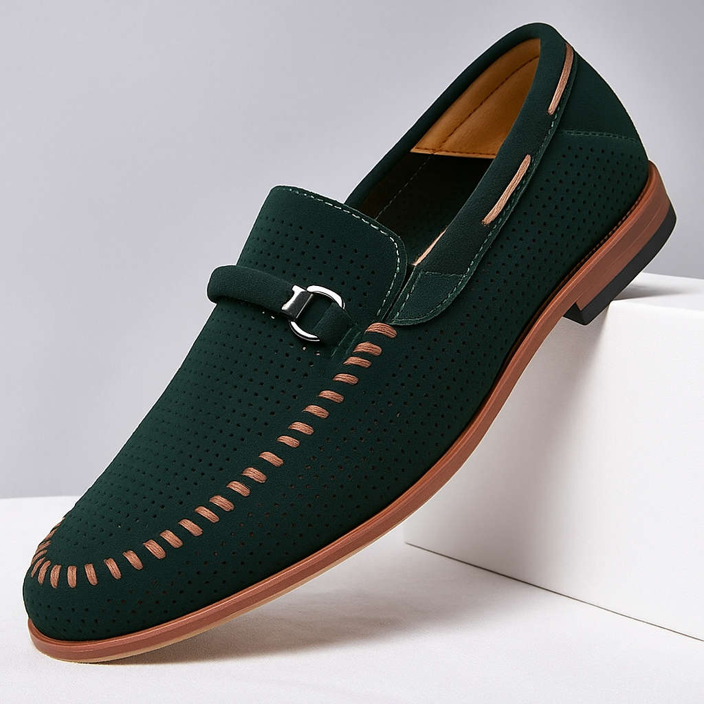 Versatile men's perforated loafers, slip-on style, great for any occasion.
