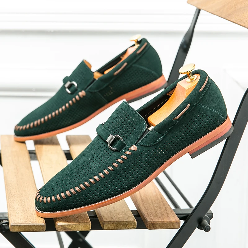 Men's casual black perforated loafers, easy to wear, offering breathable comfort.